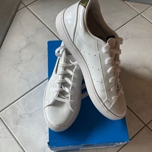 Adidas Sleek white patent leather sneakers, NNWB